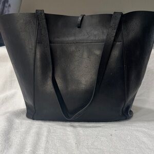 Madewell Black Leather Tote Bag